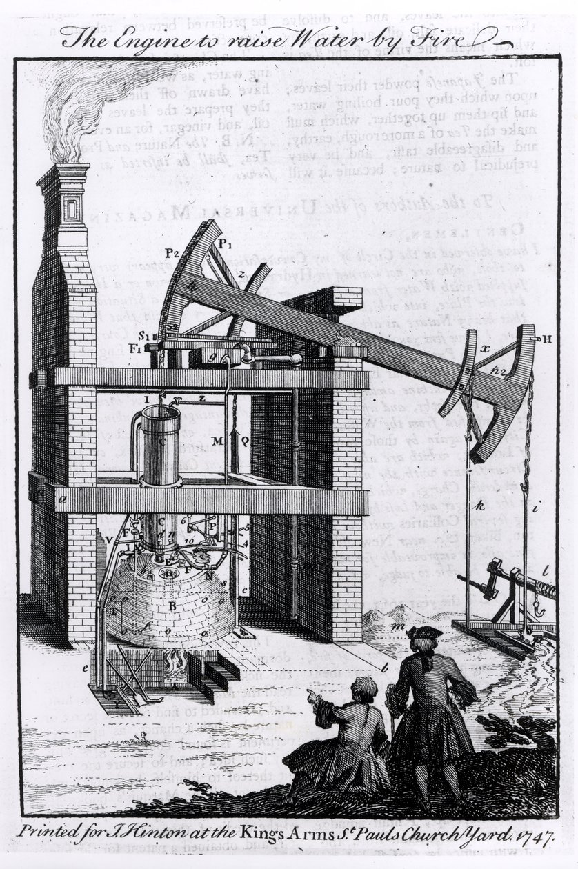 The Engine to Raise Water by Fire, et diagram over Newcomens dampmaskine til Universal Magazine, 1747 af English School