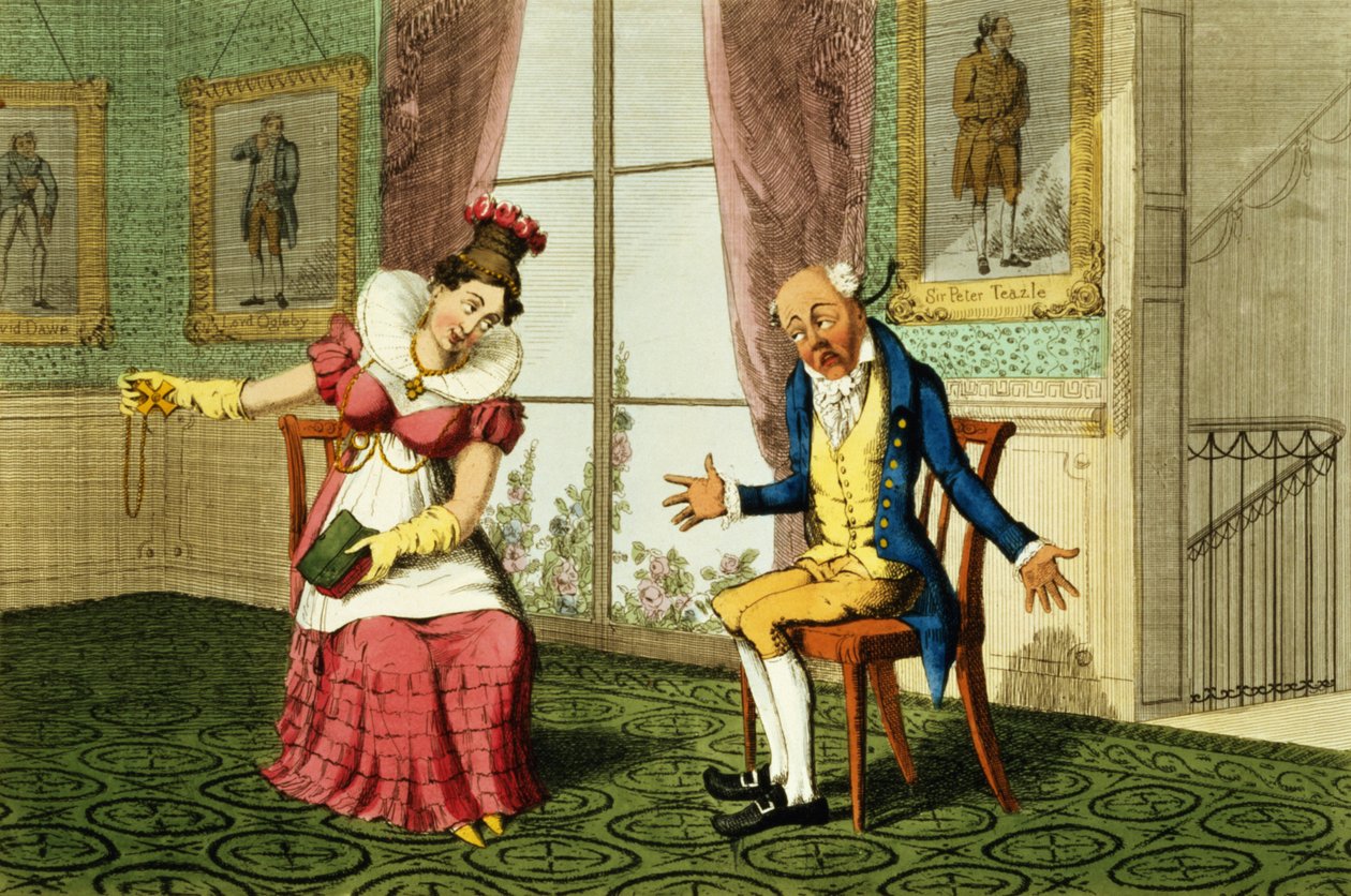 The Expostulation, pub. af G. Humphrey, 1821 (farvet radering) af English School