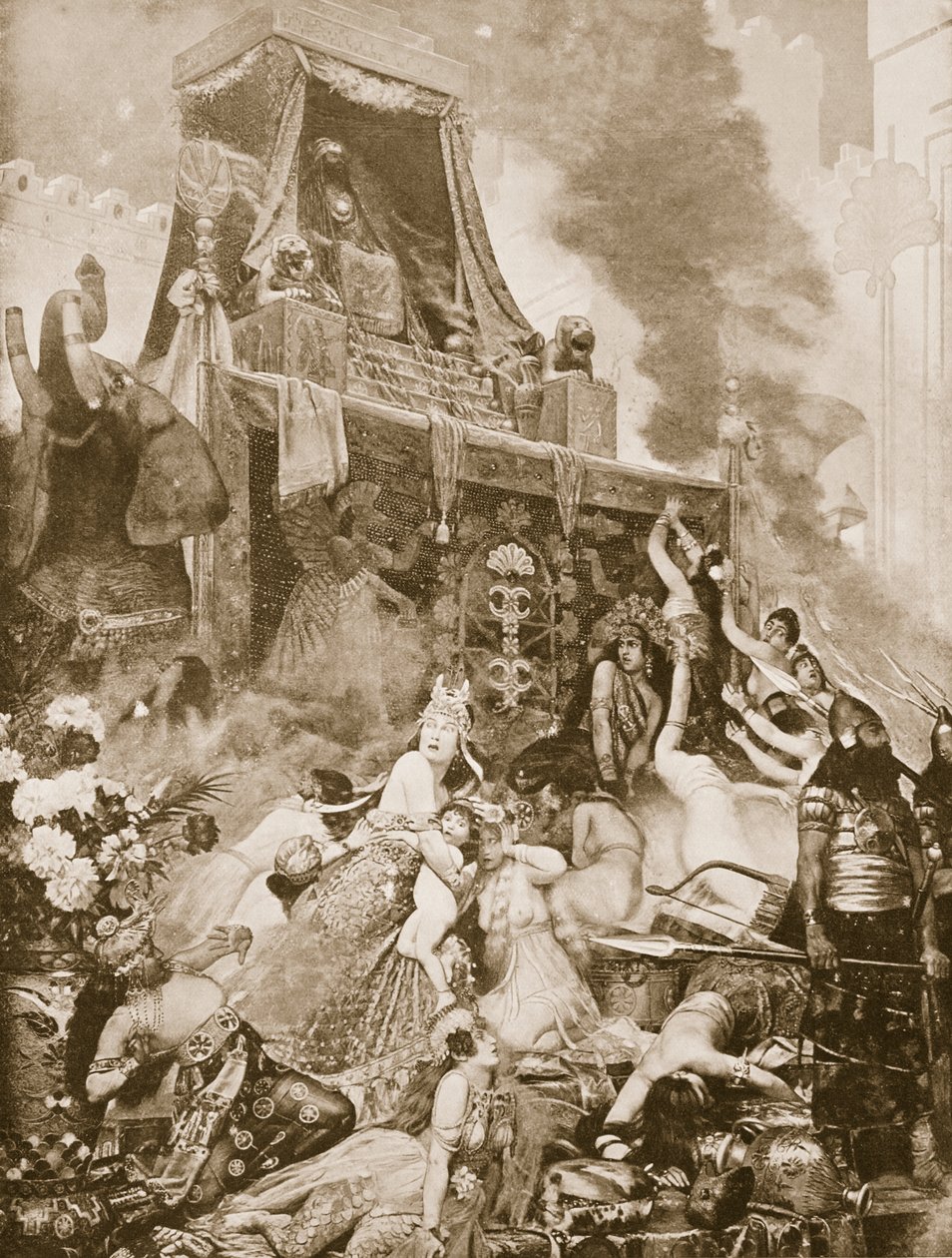 The Fall of Nineveh, illustration fra Hutchinsons History of the Nations, ca. 1910-15 af English School