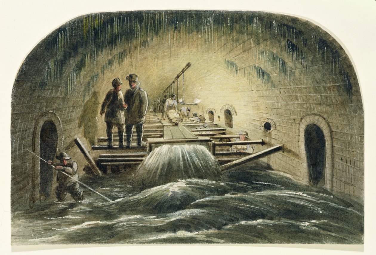 The Fleet Sewer, ca. 1840 (wc på papir) af English School
