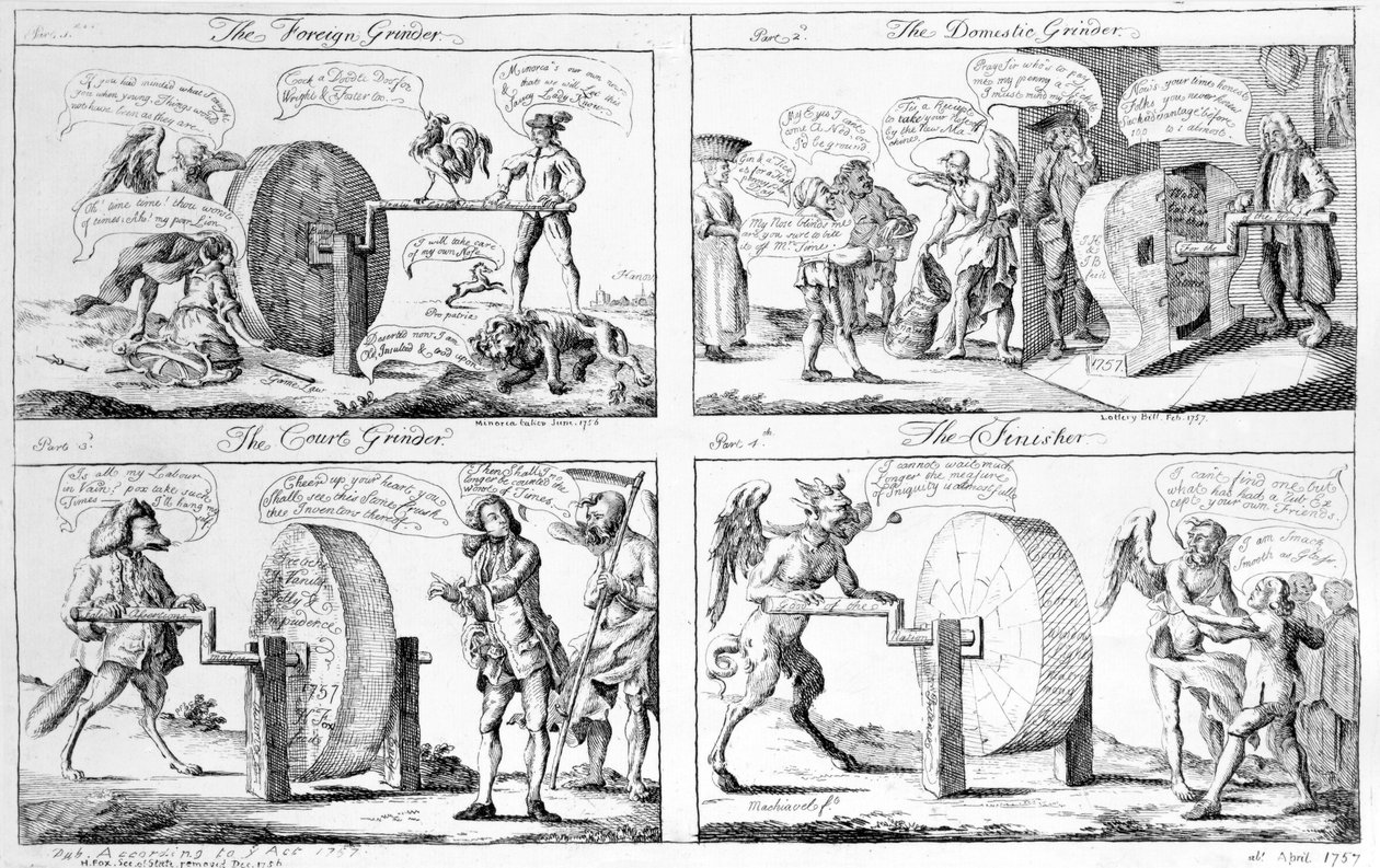 Den udenlandske kværn, Den indenlandske kværn, Hofsliberen, Efterbehandleren, 1757 af English School