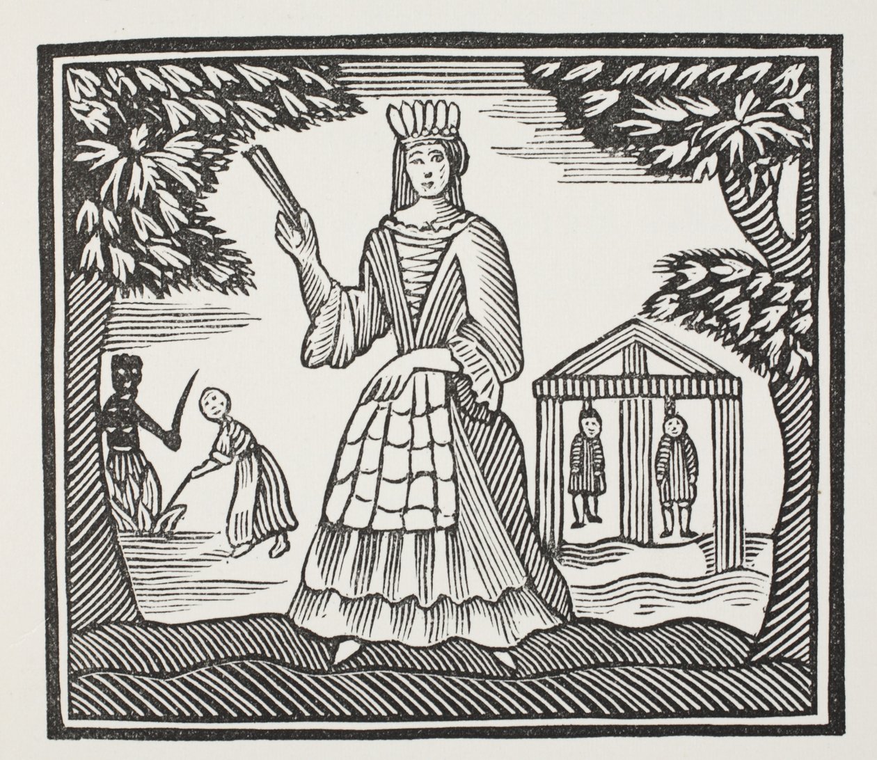 The Fortunes and Misfortunes of Moll Flanders, som blev født i Newgate, illustration fra Chap-books of the Eighteenth Century af John Ashton, pub. 1882 af English School