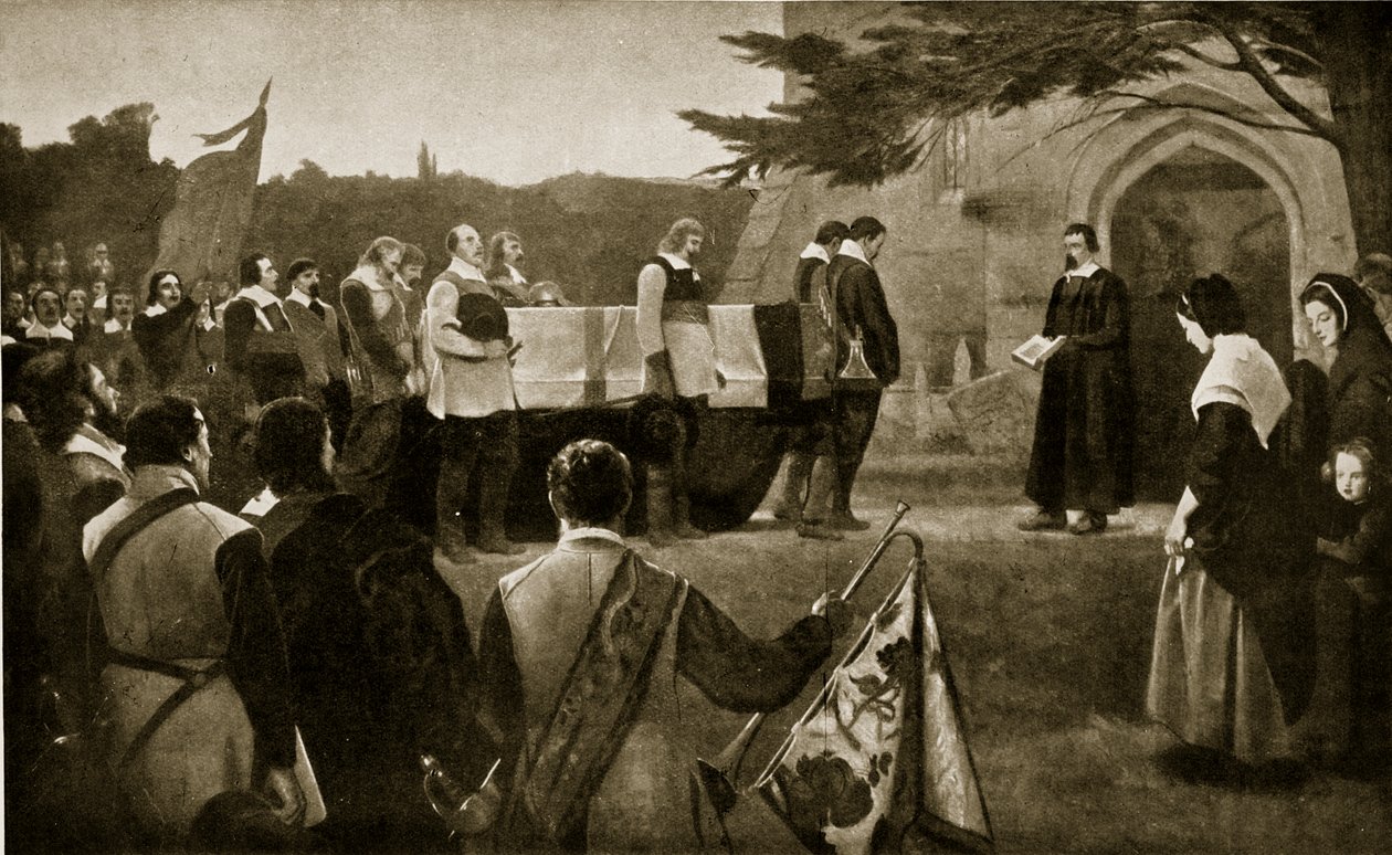 The Funeral of John Hampden, 1643, illustration fra Hutchinsons Story of the British Nation, ca. 1923 af English School