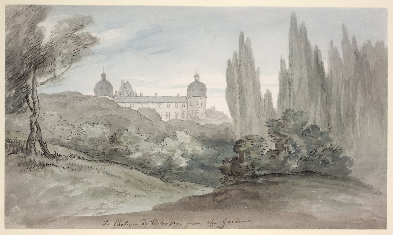 The Gardens of the Chateau of Valencay, ca. 1770 (pen & blæk og wc på papir) af English School