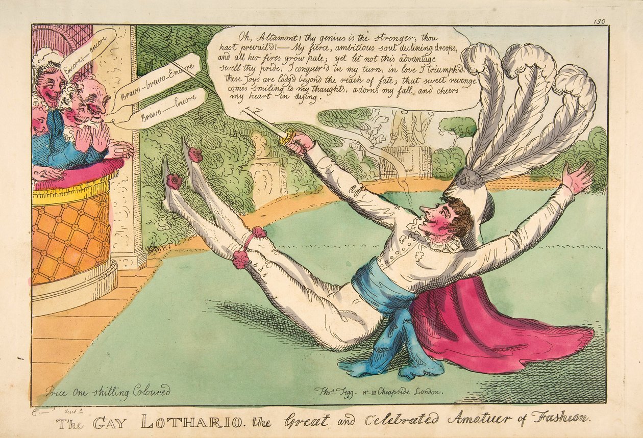 Den homoseksuelle Lothario. The Great and Celebrated Amateur of Fashion, pub. 1813 (håndfarvet gravering) af English School