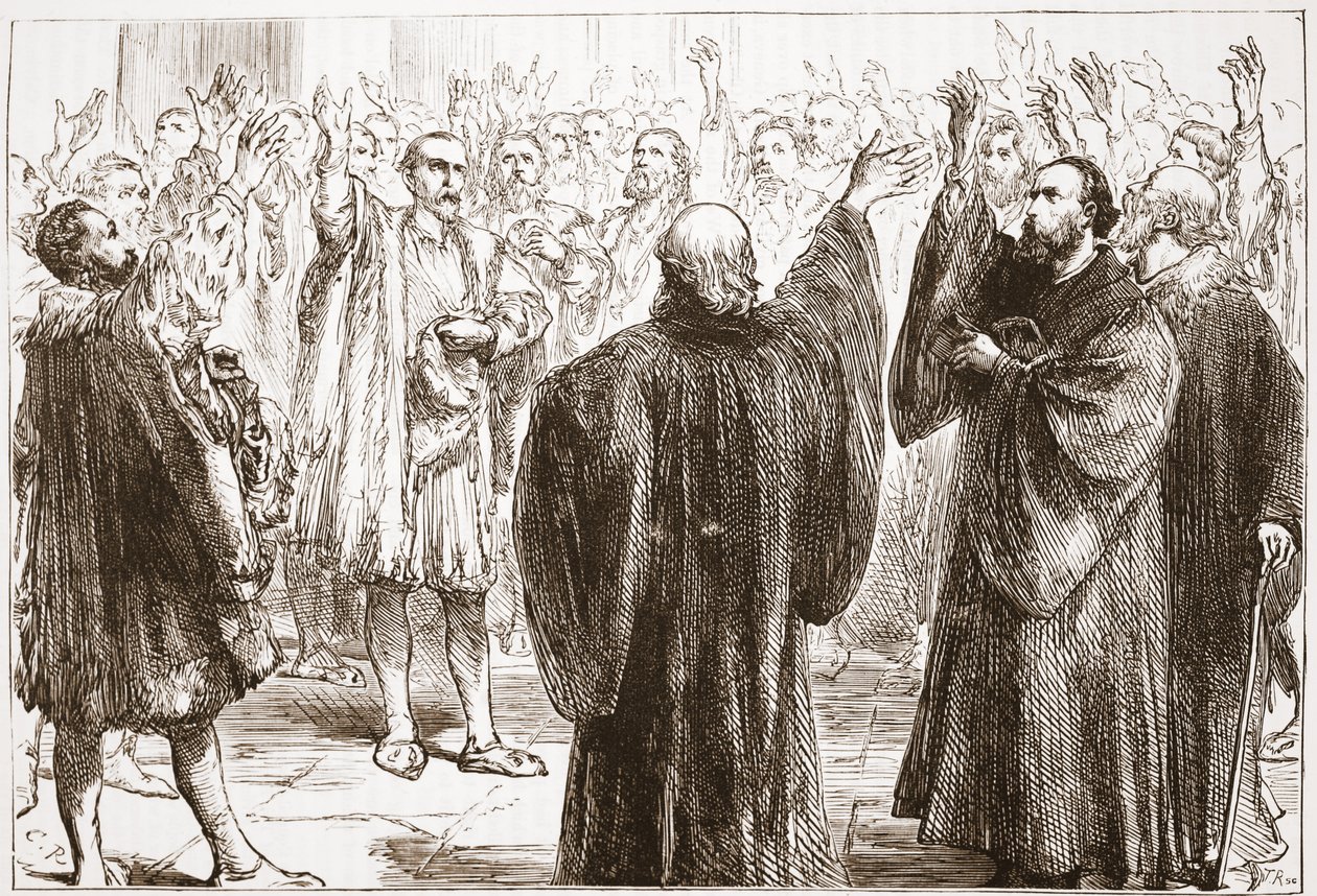 Genevanerne sværger deres afkald på romanismen, illustration fra The History of Protestantism af James Aitken Wylie (1808-1890), pub. 1878 af English School