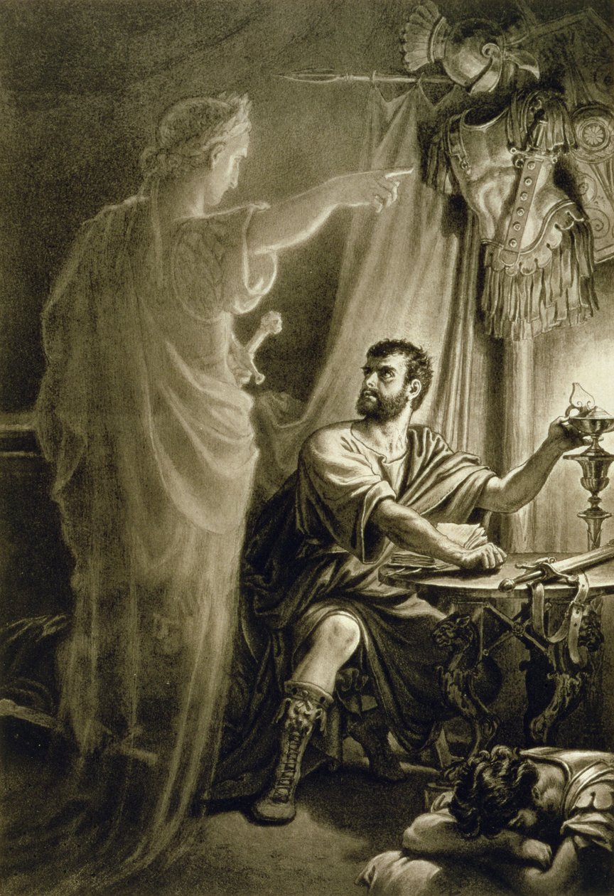 Julius Cæsars spøgelse i stykket af William Shakespeare (1564-1616) af English School
