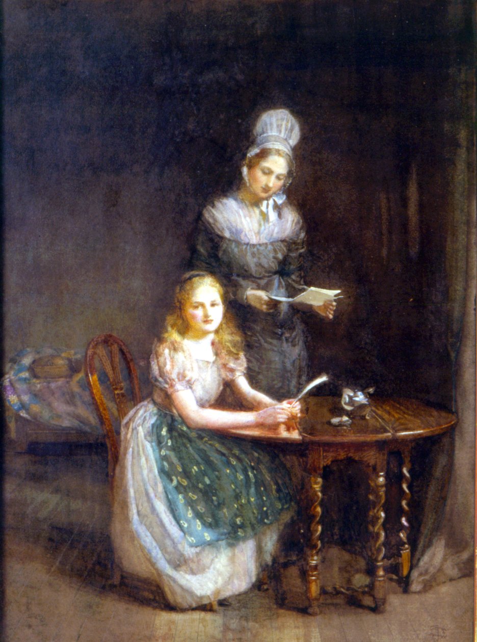 The Governess, ca. 1860 (wc på papir) af English School
