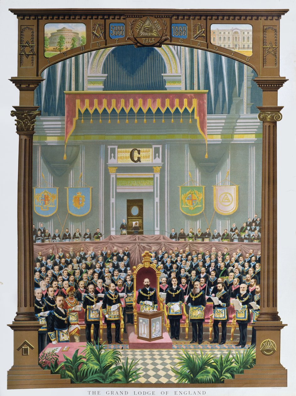 Storlogen i England stemmer lykønskningsjubilæet til Hendes Majestæt Dronning Victoria i Albert Hall, London, 13. juni 1887 af English School