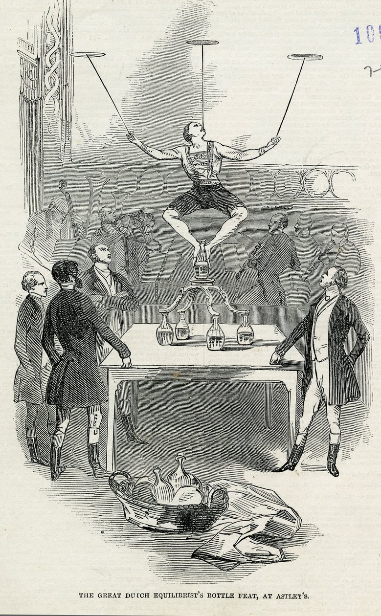 The Great Dutch Equilibrists Bottle Feat at Astleys, illustration taget fra den illustrerede London News, 1846 af English School
