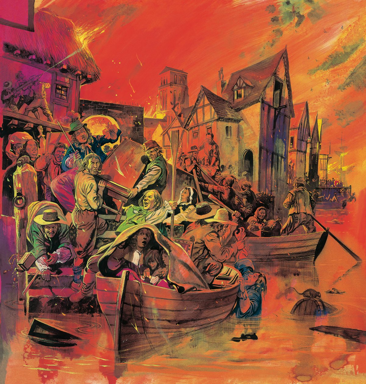 The Great Fire of London (gouache på papir) af English School