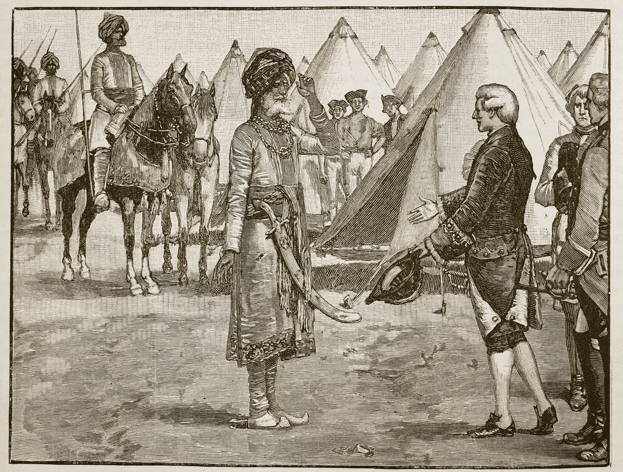 The Great Moghul på vej ind i den engelske lejr, 1765, illustration fra Cassells Illustrated History of England (sepiafoto) af English School