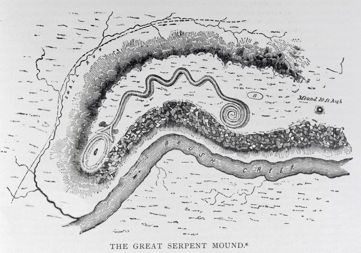 The Great Serpent Mound, nær Locust Grove, Ohio, 2. århundrede f.Kr., fra 