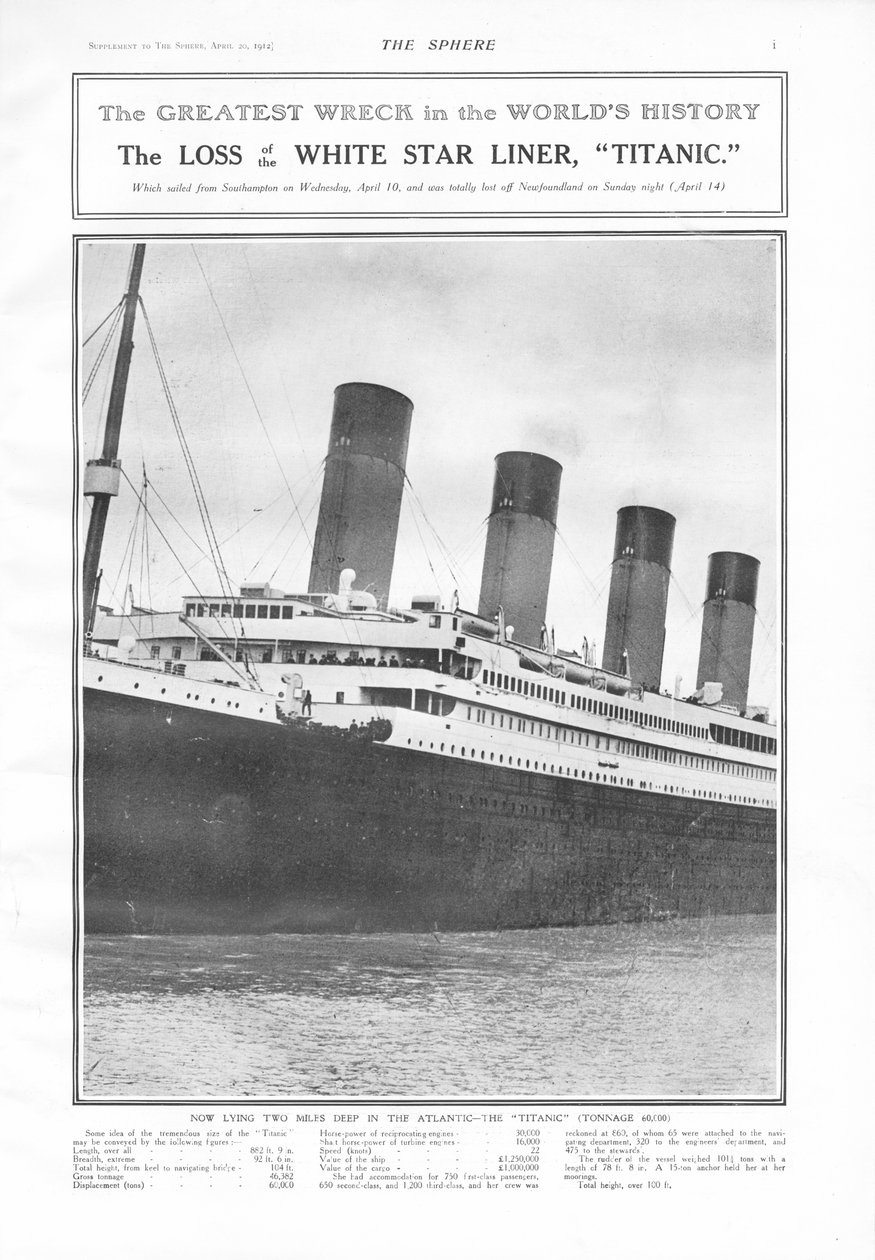 Det største vrag i verdens historie - Tabet af White Star Liner, Titanic, fra The Sphere, 20. april 1912 af English School