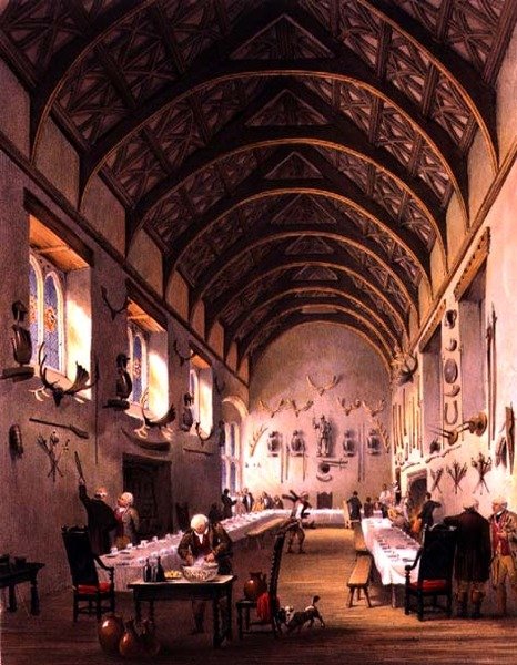 The Hall, Cotehele House, ca. 1830-40 (farve litho) af English School