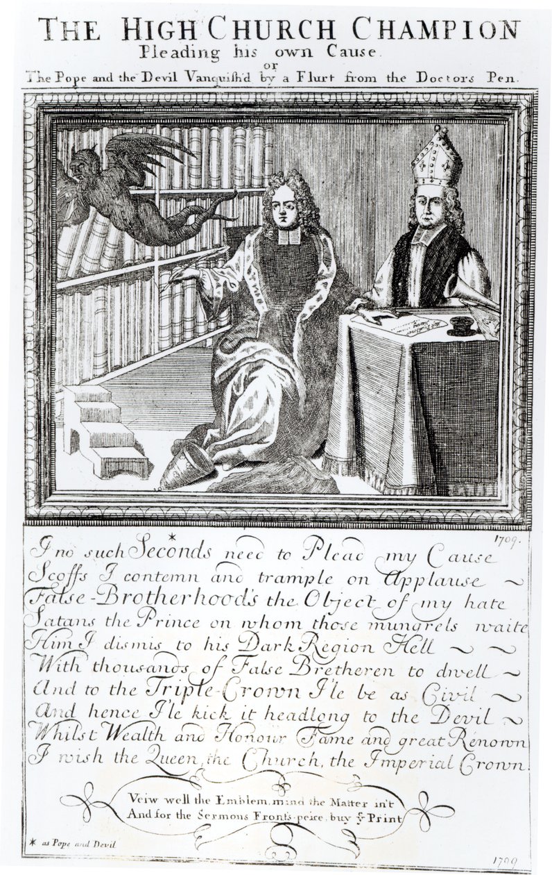 Højkirkemesteren, forsvarer sin egen sag, 1709 af English School