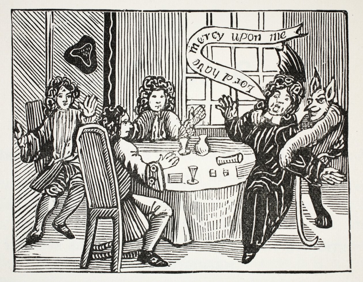 The History of Dr. John Faustus, illustration fra Chapter-books of the Eighteenth Century af John Ashton, pub. 1882 af English School