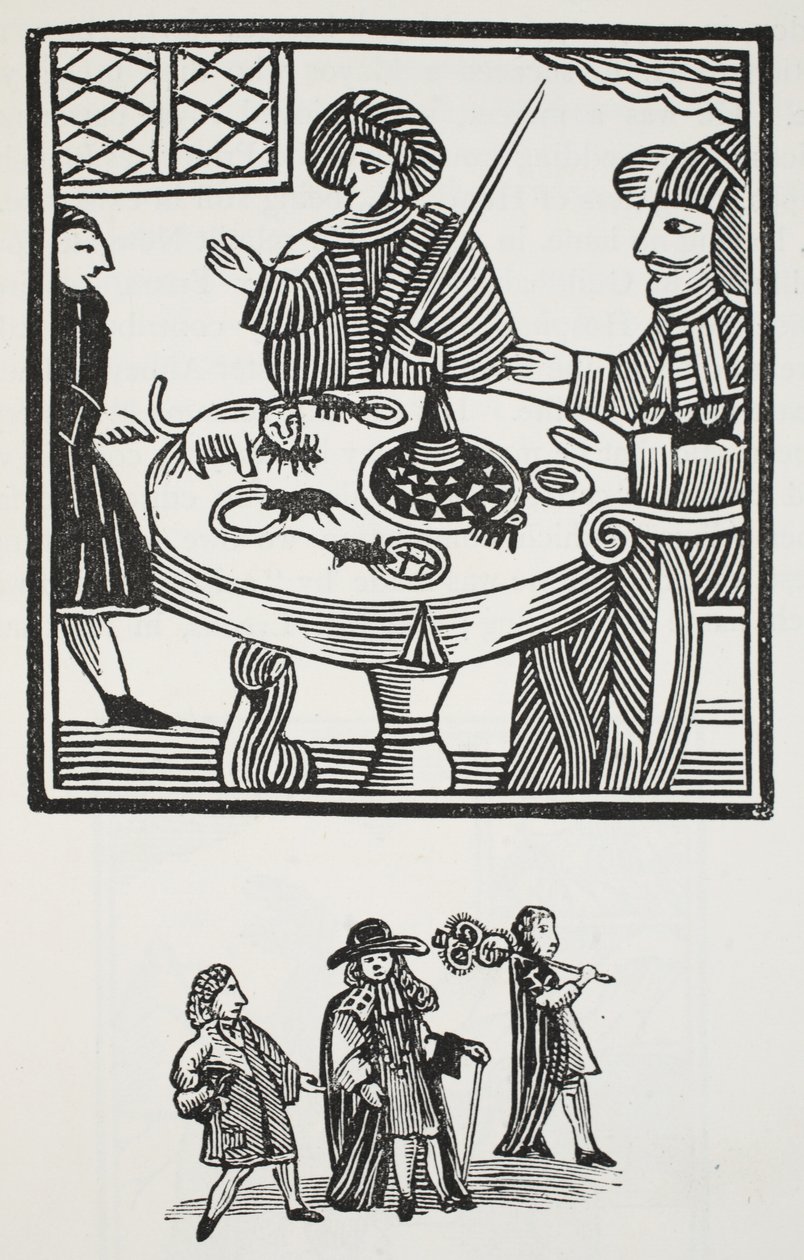 Historien om Sir Richard Whittington, tre gange overborgmester i London, illustration fra Chap-books of the Eighteenth Century af John Ashton, pub. 1882 af English School