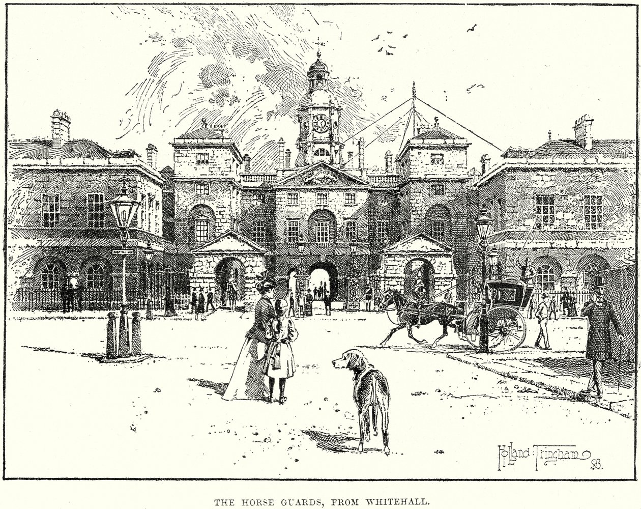 The Horse Guards, set fra Whitehall (kobberstik) af English School