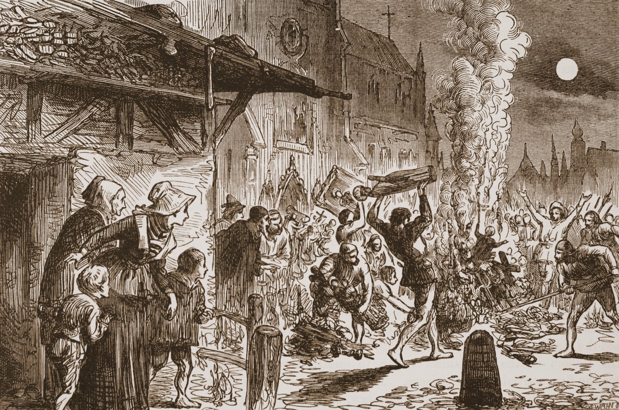 Ikonoklasterne i Basel brænder billeder og idoler, illustration fra The History of Protestantism af James Aitken Wylie (1808-1890), pub. 1878 af English School