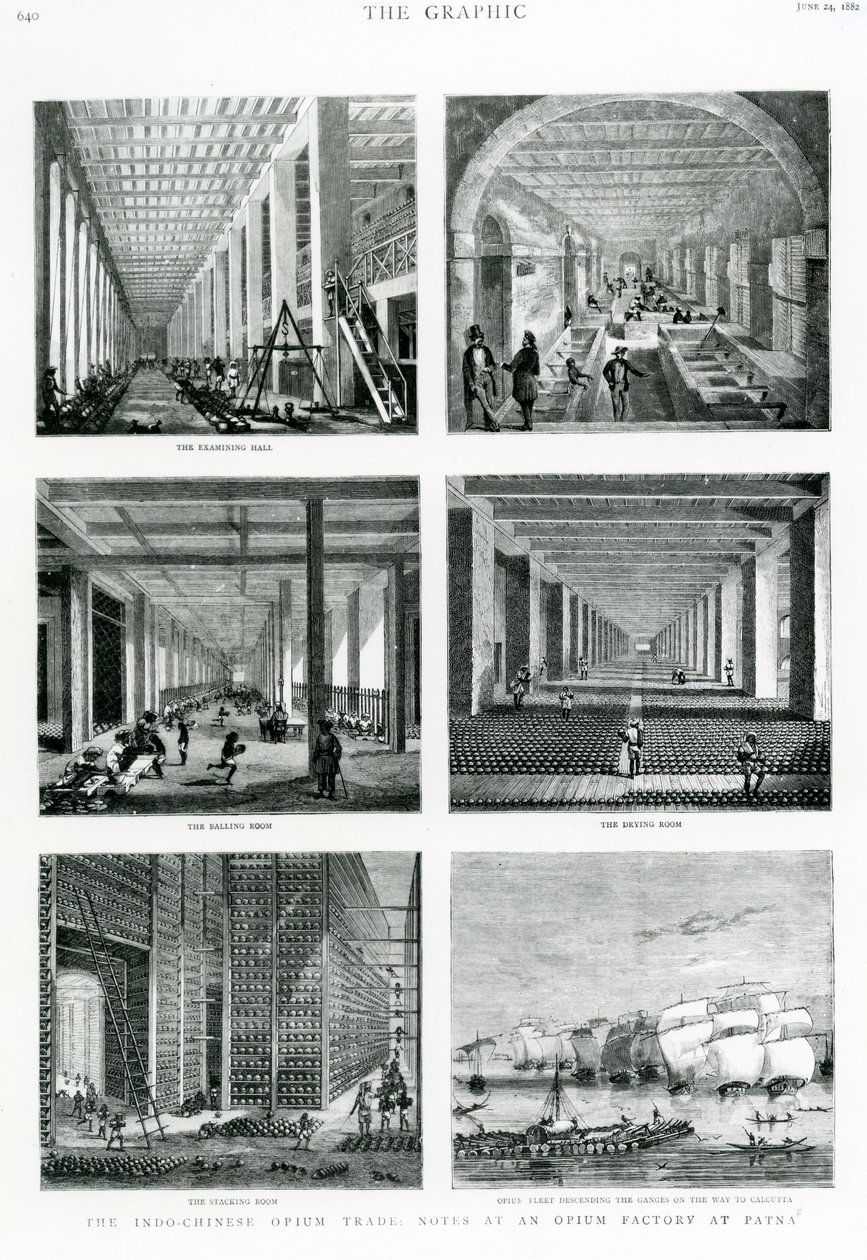 Den indo-kinesiske opiumshandel: Noter på en opiumsfabrik i Patna, taget fra The Graphic, 1882 af English School