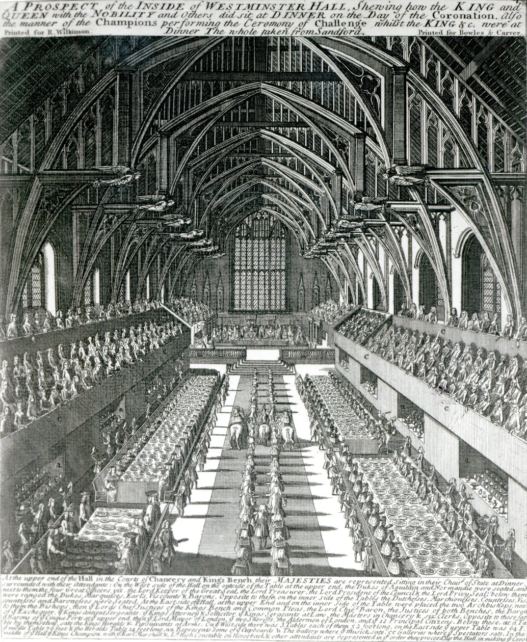 The Inside of Westminster Hall (litho) (bw foto) af English School