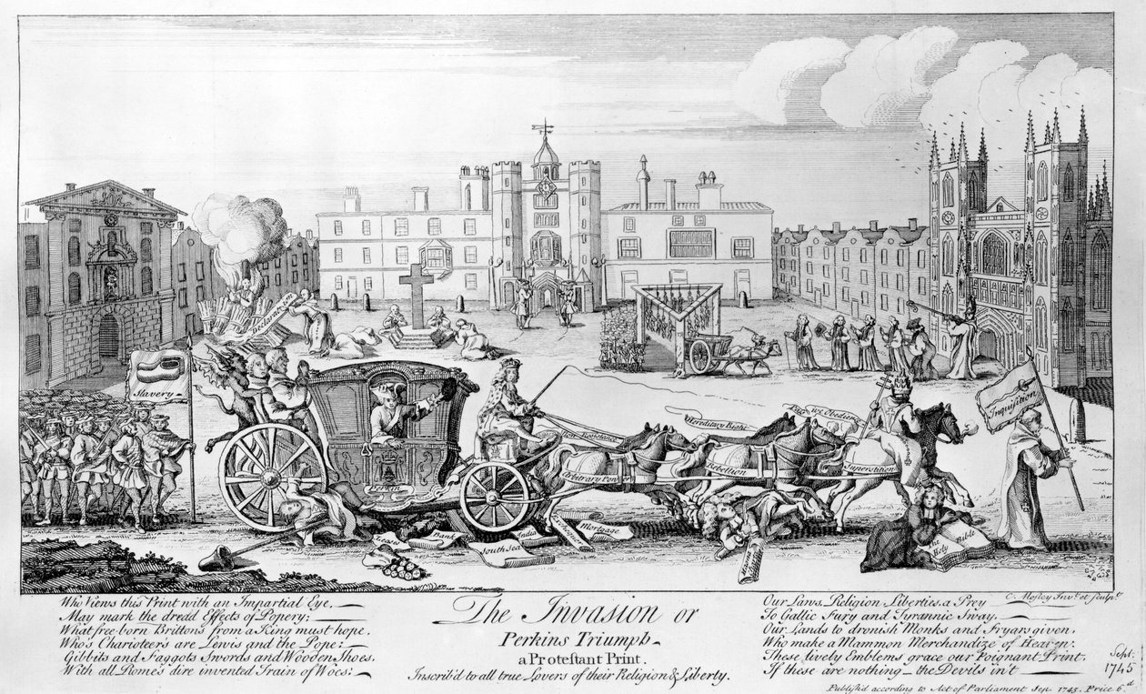 Invasionen eller Perkins Triumph - et protestantisk tryk, indskrevet til alle sande elskere af deres religion og frihed, 1745 af English School