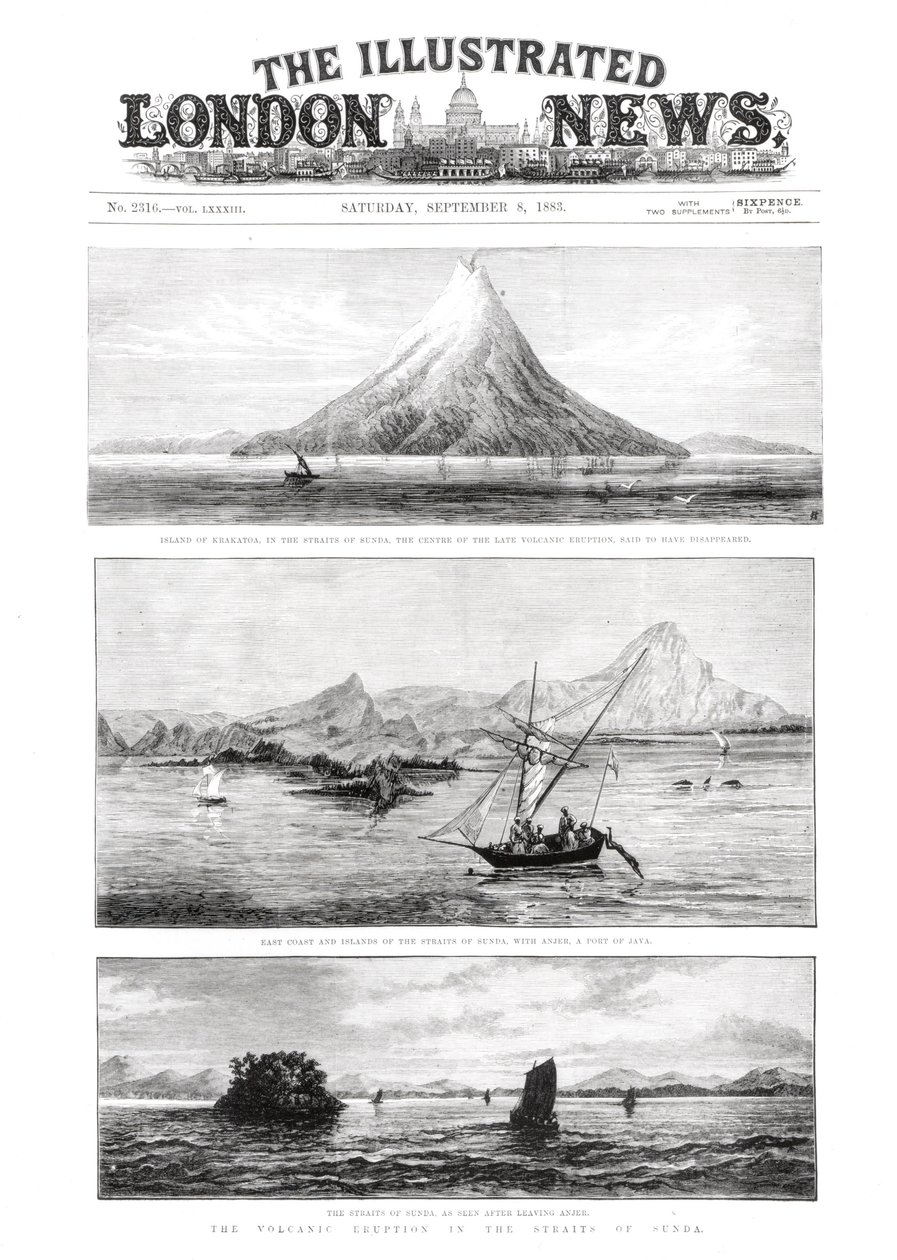 Øen Krakatoa, forside af The Illustrated London News, 8. september 1883 af English School