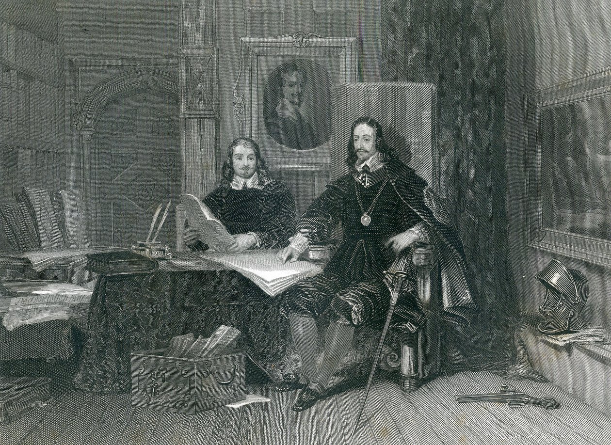 The King and Hyde at Oxford, af J.T. Willmore, 1844 af English School
