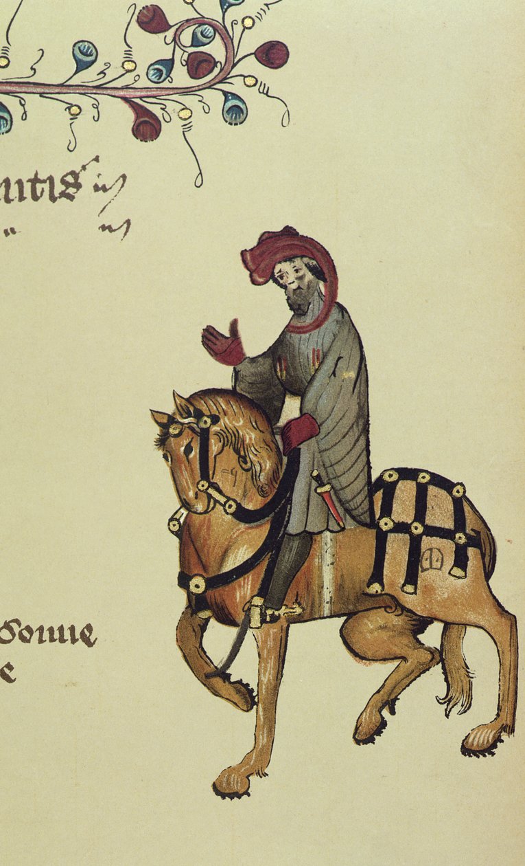 The Knight, faksimiledetalje fra The Canterbury Tales, af Geoffrey Chaucer (ca. 1342-1400) af English School