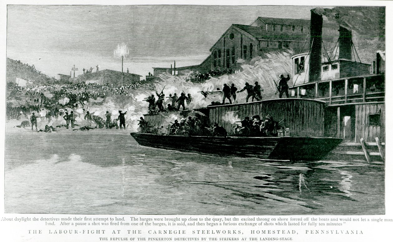 Labour-Fight at the Carnegie Steelworks, Homestead, Pennsylvania, fra 