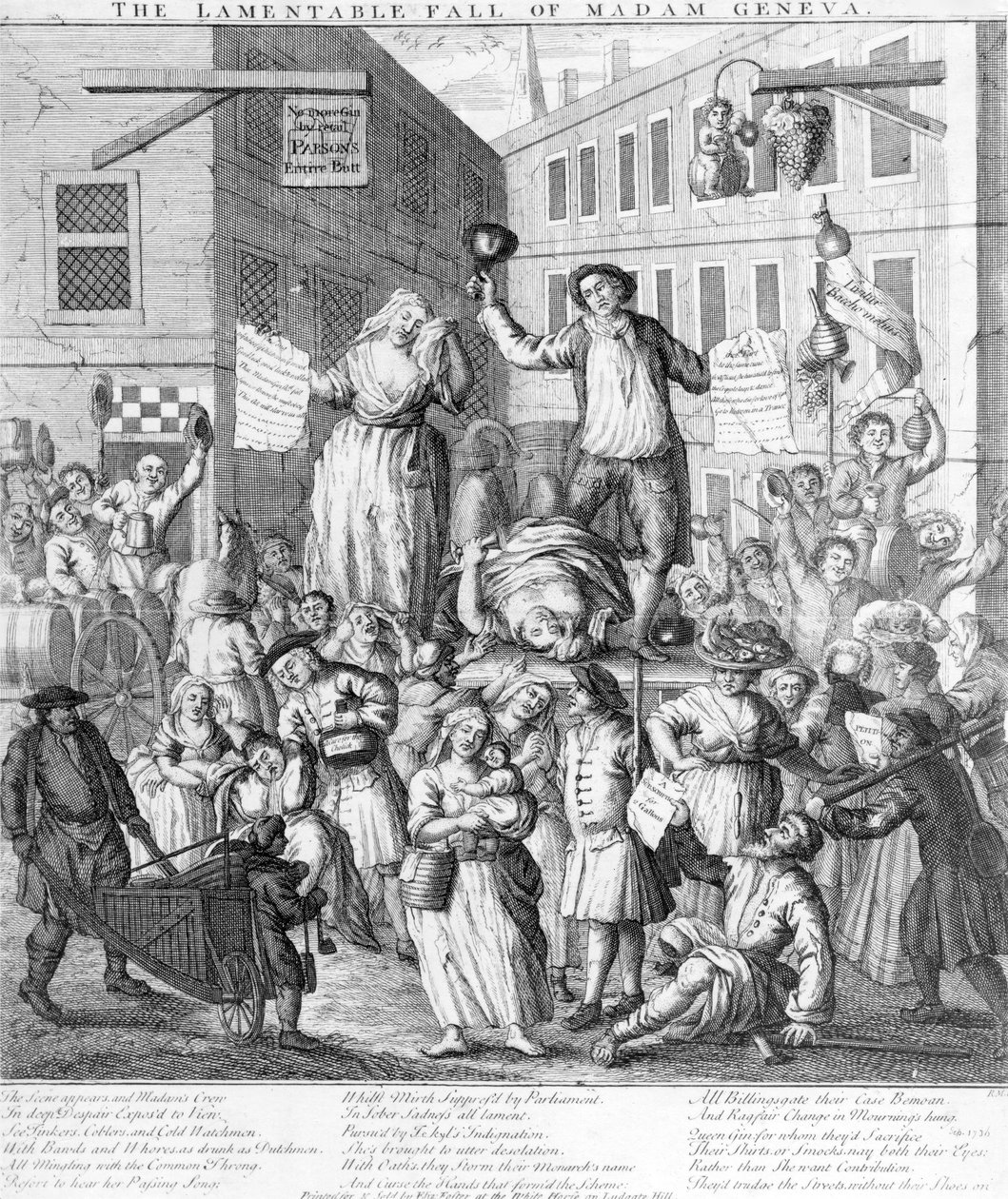 Madame Geneves beklagelige fald, 1736 af English School