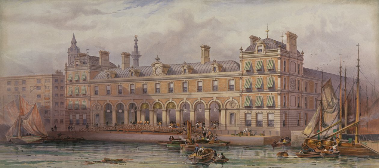 London Fish Market ved Billingsgate, 20. juli 1877 af English School
