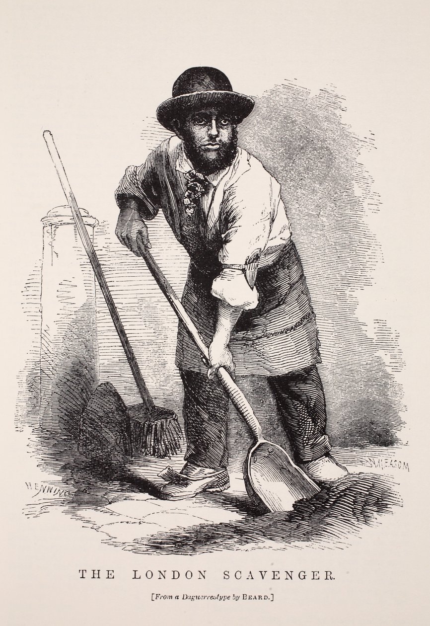 The London Scavenger, efter en daguerreotypi af Richard Beard, illustration fra London Labor og London Poor af Henry Mayhew, pub. 1862 af English School