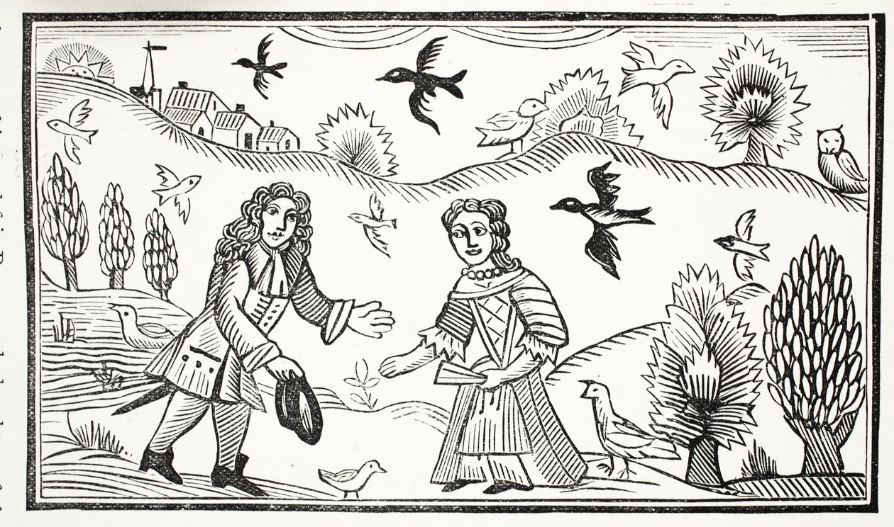 The Lovers Quarrel, illustration fra Chap-books of the Eighteenth Century af John Ashton, pub. 1882 af English School