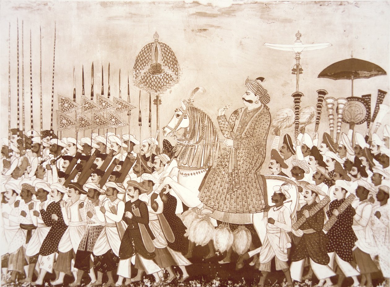 Mahratta-høvdingen Tulsaji af Tanjore (farve litho) af English School