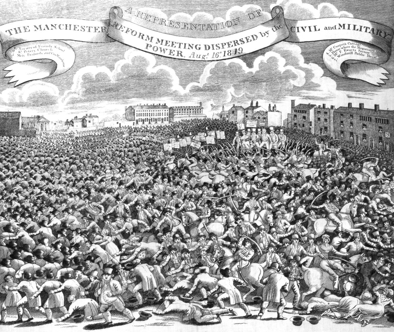 Manchester-reformmødet spredt af civil og militær magt, 16. august 1819 af English School