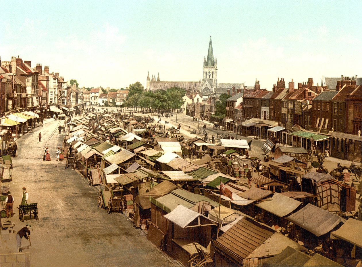 The Market, Yarmouth (håndfarvet foto) af English School