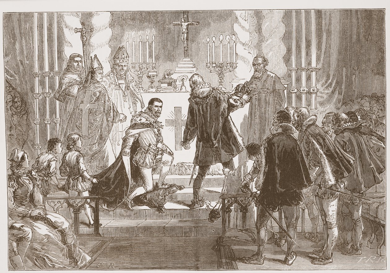 Den polske marskal kræver eden fra hertugen af Anjou, illustration fra The History of Protestantism af James Aitken Wylie (1808-1890), pub. 1878 af English School