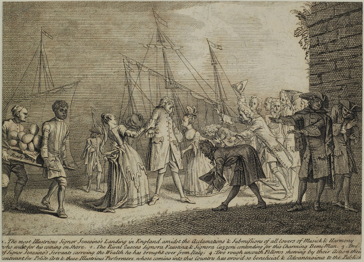Den mest berømte Signor Senesinos lander i England, ca. 1726 af English School
