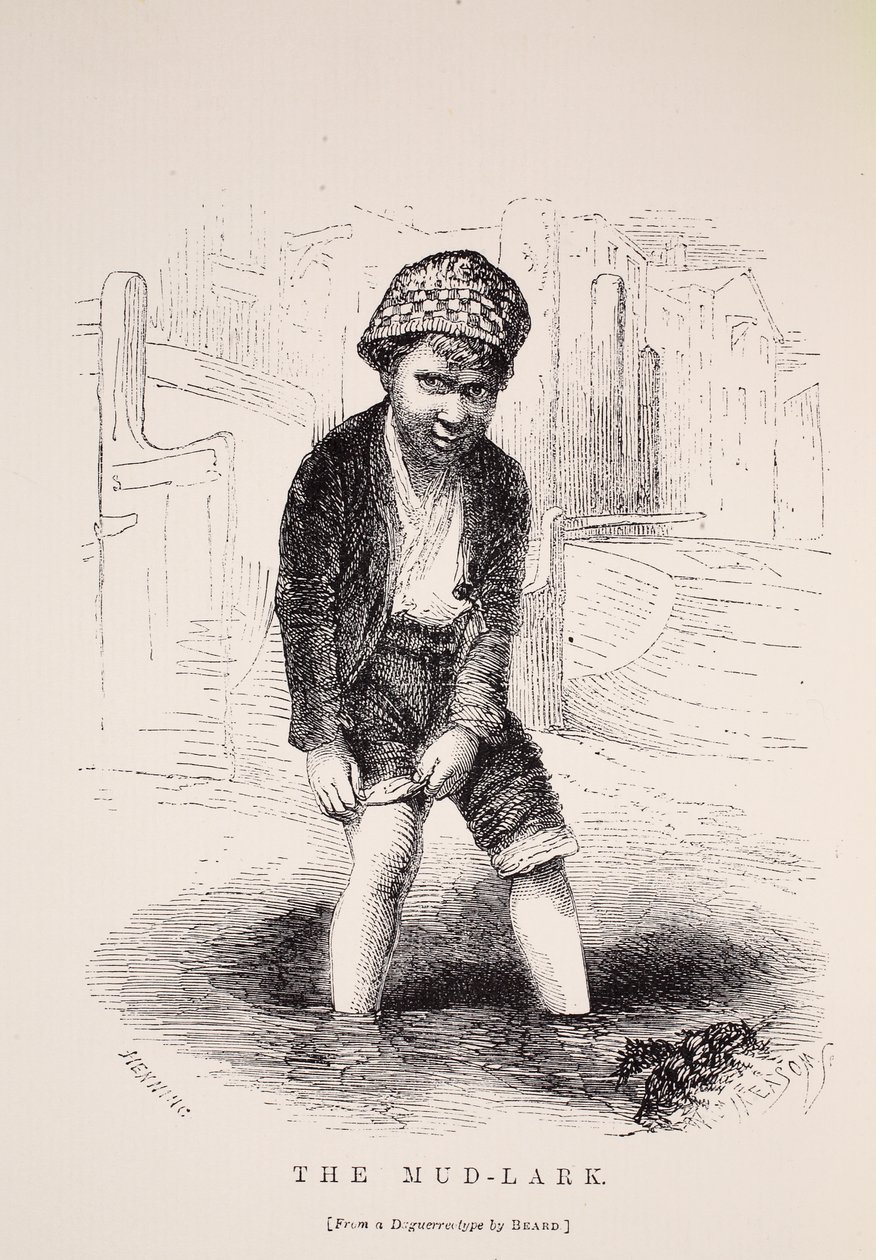 The Mud-Lark, efter en daguerreotypi af Richard Beard, illustration fra London Labor og London Poor af Henry Mayhew, pub. 1862 af English School
