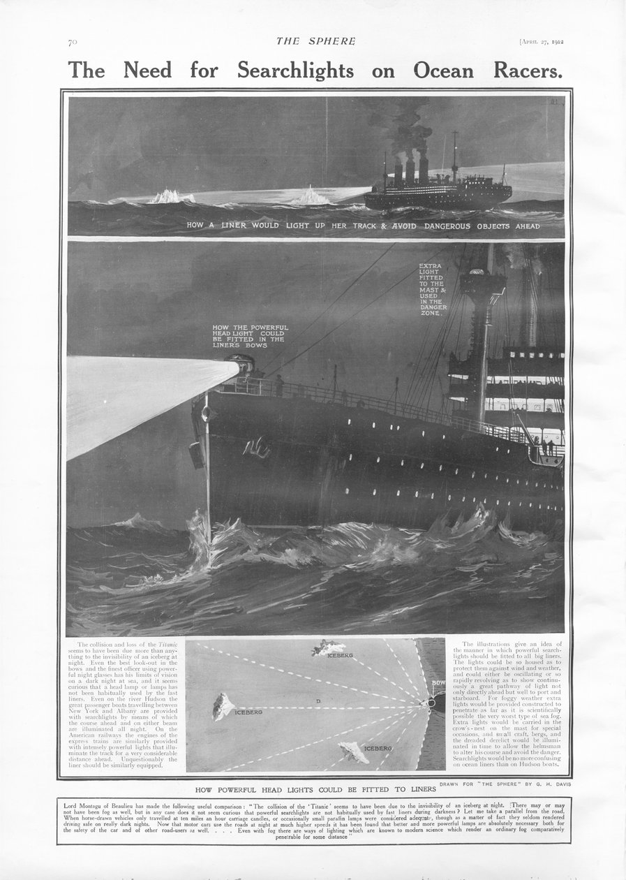 The Need for Searchlights on Ocean Liners, fra The Sphere, 27. april 1912 af English School