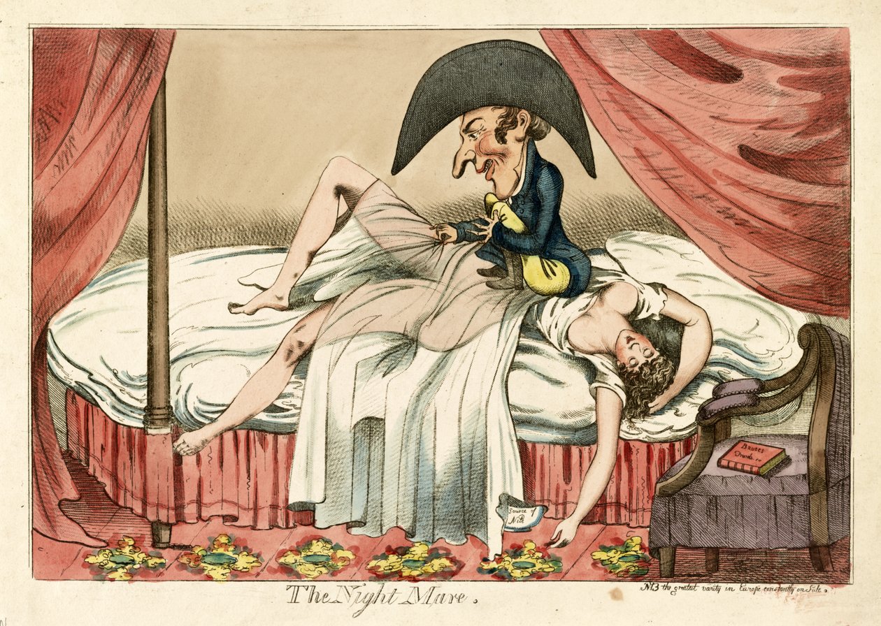 The Night Mare, pub. 1790 (håndfarvet gravering) af English School