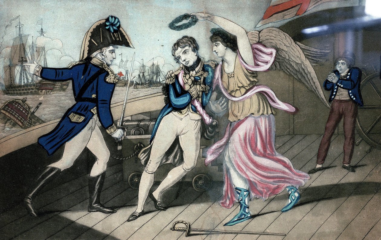 Den ædle admiral Lord Nelson falder i sejrens arme den 11. marts. af English School