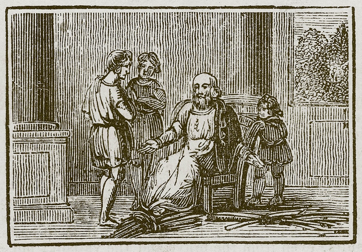 Den gamle mand og hans sønner (kobberstik) af English School