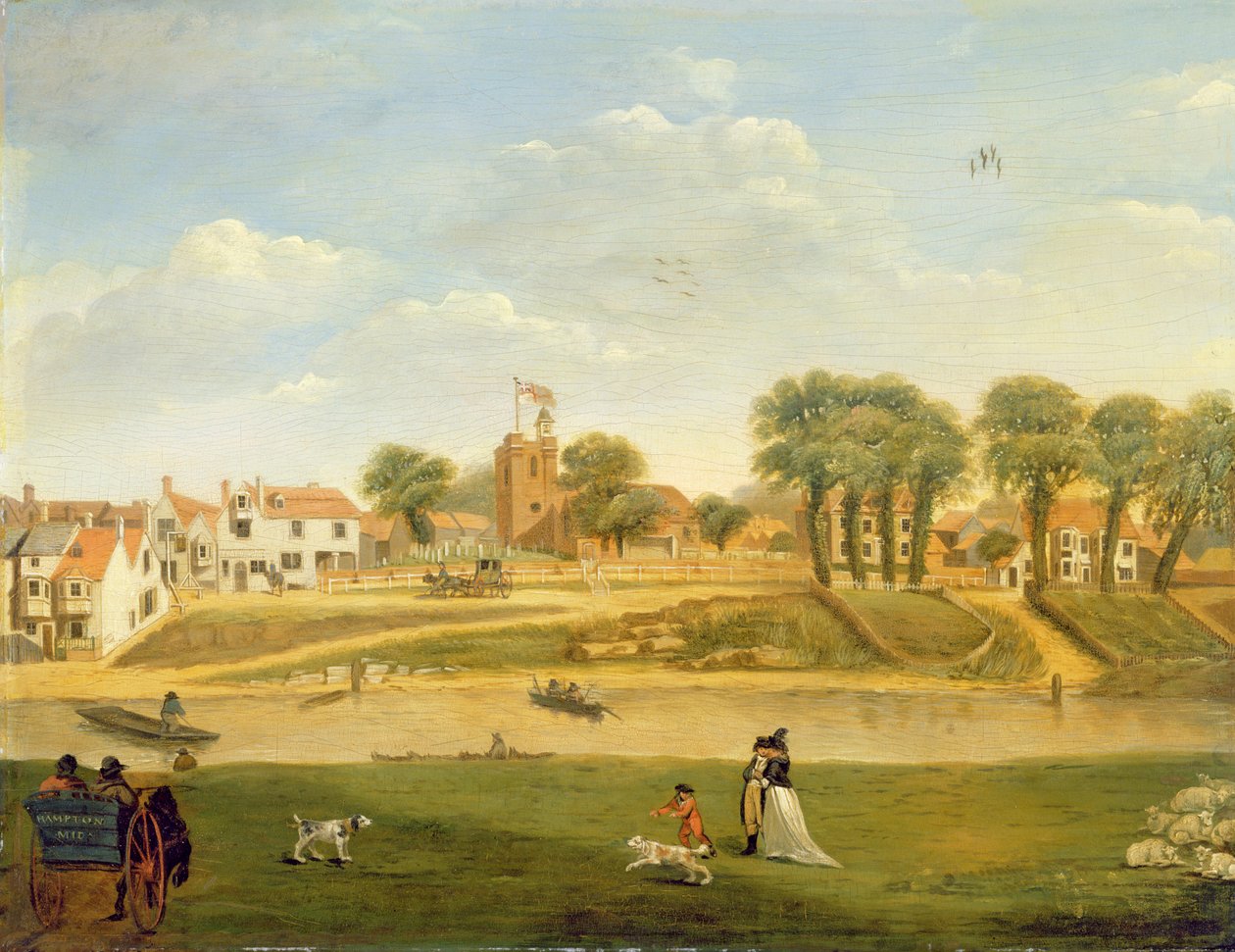 The Old Parish Church and Village, Hampton-on-Thames, Middlesex af English School