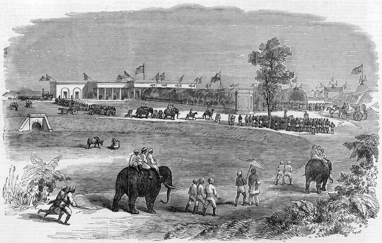 Åbningen af den østindiske jernbane: Burdwan Station, 1855 af English School