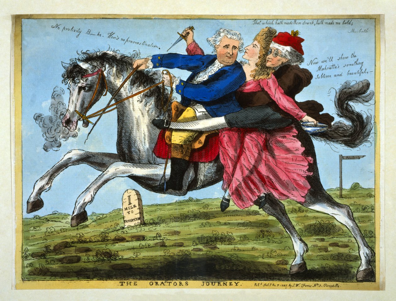 The Orators Journey, pub. 1785 (håndfarvet gravering) af English School