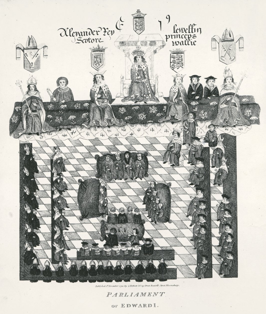 The Parliament of Edward I (1239-1307) kopi fra Wriothesley-manuskriptet fra ca. 1523, pub. i 1794 af English School