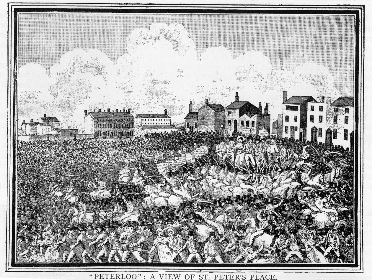Peterloo-massakren, en udsigt over St. Peters Place af English School